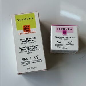NEW NIB Sephora skincare set Resurfacing Peel Mask + Firming Eye Cream